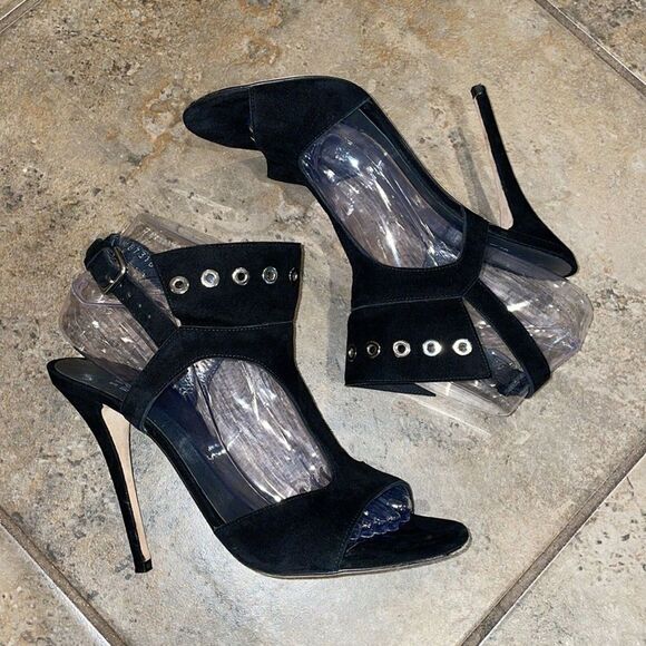 Stuart Weitzman Black Suede Leather French Cuff T-Strap Shoe Womens Size 7.5M - Picture 5 of 14